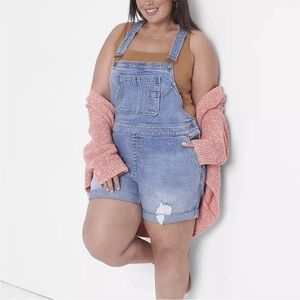 NWT Lane Bryant Short‎ Denim Distressed Boyfriend Overalls Sz 22 Shortalls NEW